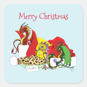 Santa Milk Cookies Dragons Square Sticker