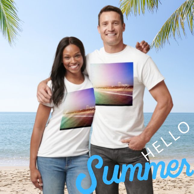 Santa Monica Beach - Green Purple Photo Edit T-Shirt (Creator Uploaded)