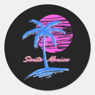 Santa Monica Beach Outrun 80s Aesthetic Vaporwave Classic Round Sticker