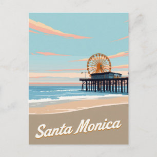 Santa Monica Beach Pier Vintage Art Postcard