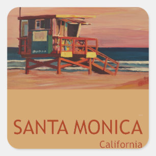 Santa Monica Beach Retro Poster Square Sticker