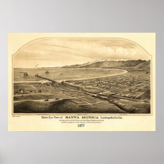 Santa Monica CA Panoramic Bird's Eye View Poster