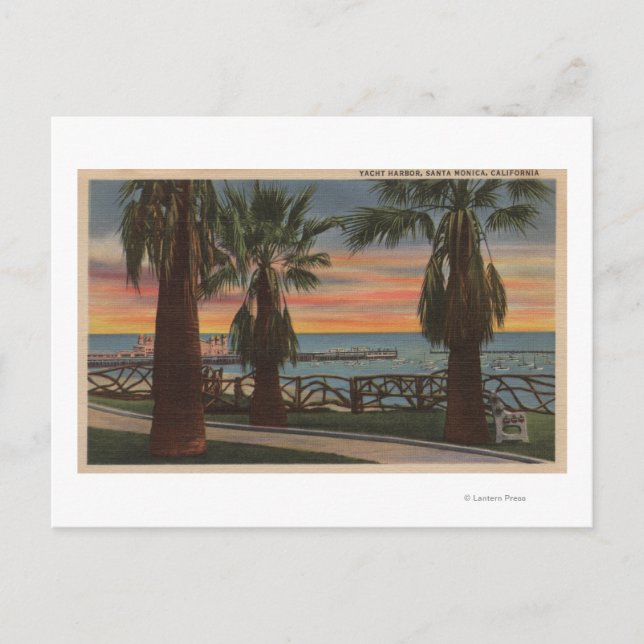 Santa Monica, CA - Yacht Harbour and Sunset View Postcard (Front)