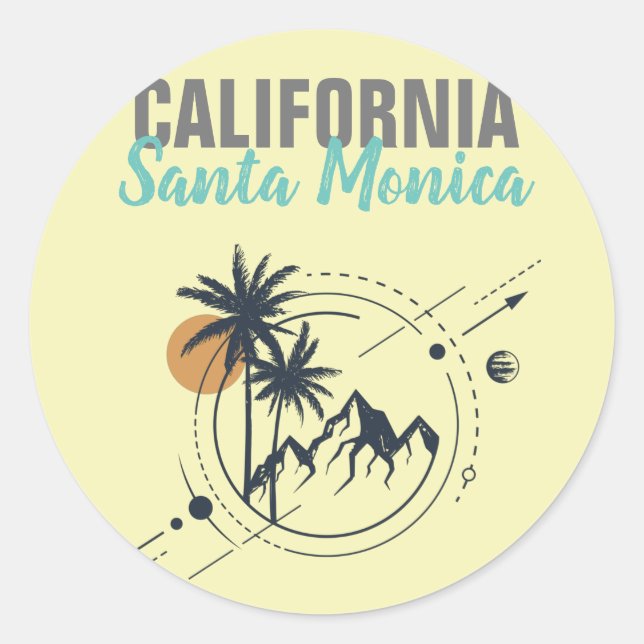 Santa Monica California Geometric Palms  Classic Round Sticker (Front)