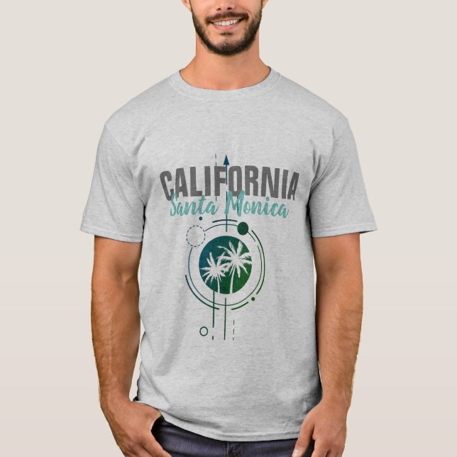 Santa Monica California Geometric Palms T-Shirt (Front)