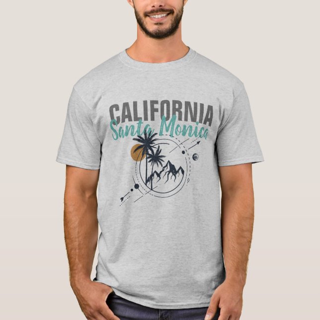 Santa Monica California Geometric Palms T-Shirt (Front)