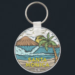 Santa Monica California Vintage Keychain<br><div class="desc">Santa Monica hand drawn illustration with mountains and ocean waves in the background. Perfect for anyone who loves to visit Santa Monica.</div>
