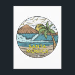 Santa Monica California Vintage Postcard<br><div class="desc">Santa Monica hand drawn illustration with mountains and ocean waves in the background. Perfect for anyone who loves to visit Santa Monica.</div>