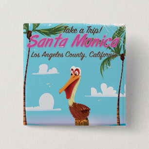 Santa Monica Cartoon retro travel poster 2 Inch Square Button