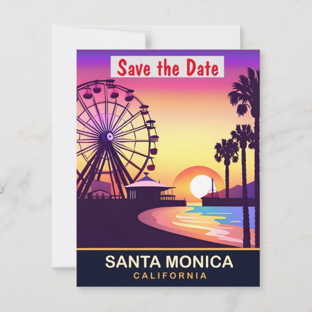 Santa Monica, Ferris Wheel, Travel Postcard, Save The Date (Front)
