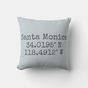 Santa Monica Latitude and Longitude Throw Pillow