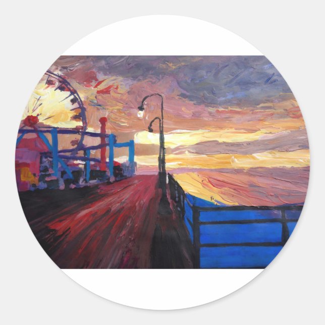 Santa Monica Pier At Dawn Classic Round Sticker (Front)