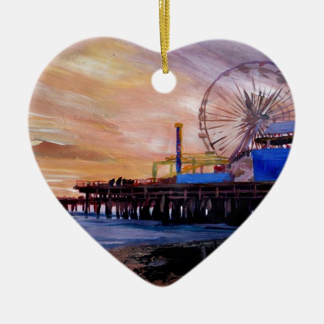 Santa Monica Pier At Sunset Ceramic Ornament (Front)
