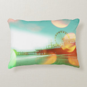 Santa Monica Pier Green Orange Sparkles Edit Accent Pillow