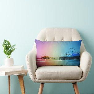 Santa Monica Pier Rainbow Colours Lumbar Pillow