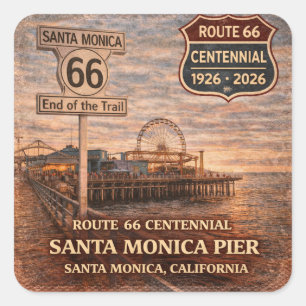 Santa Monica Pier Route 66 Travel Decal Square Sticker