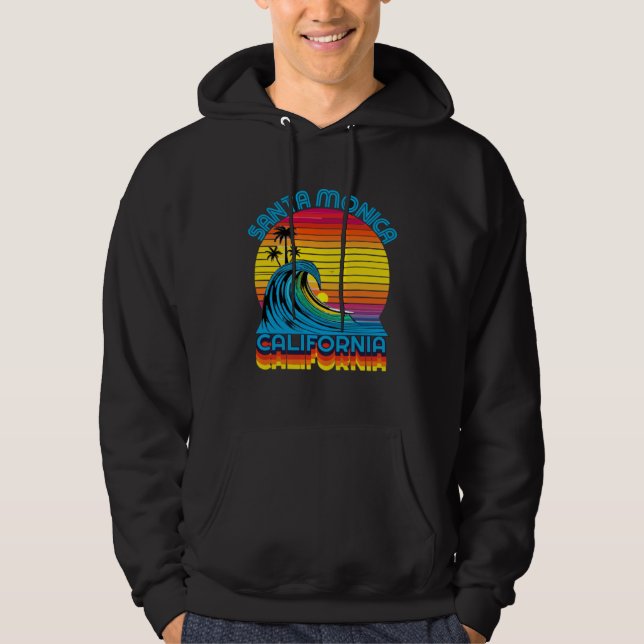 Santa Monica Retro Throwback Surf & Beach Souvenir Hoodie (Front)