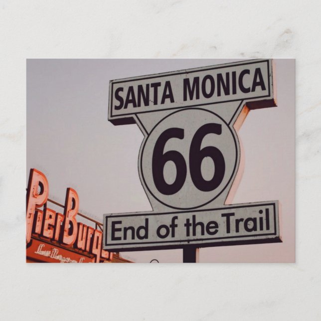 Santa Monica Route 66 California Postcard (Front)
