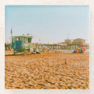 Santa Monica State Beach, Los Angeles, California Glass Coaster