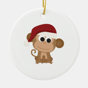Santa Monkey Ceramic Ornament