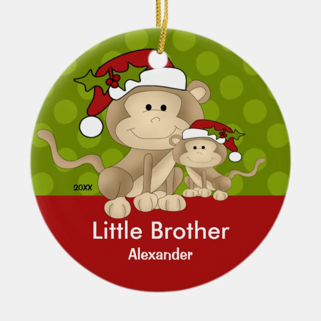 Santa Monkey Little Brother Christmas Ornament (Front)