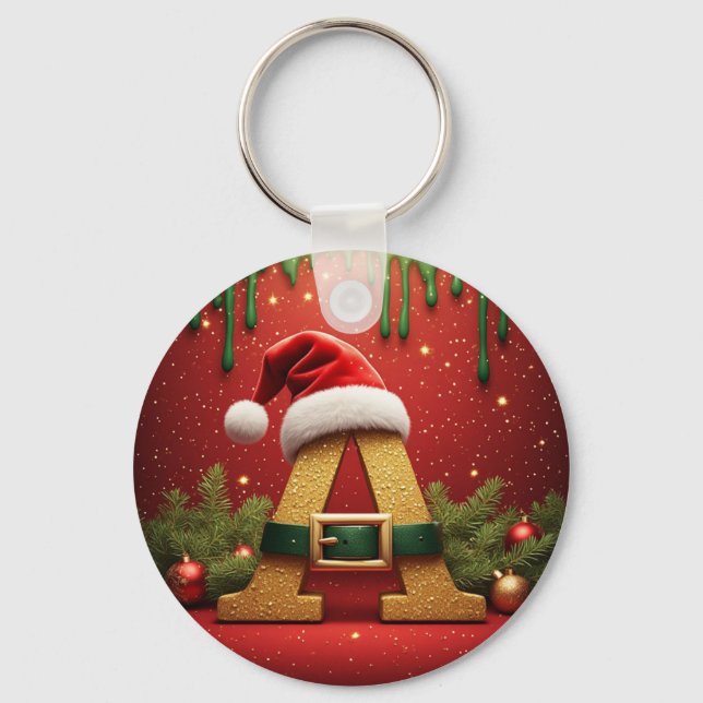 Santa Monogram A For Christmas Gifts Keychain (Front)