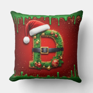 Santa Monogram D With Christmas Wreath Style 🎁 Throw Pillow