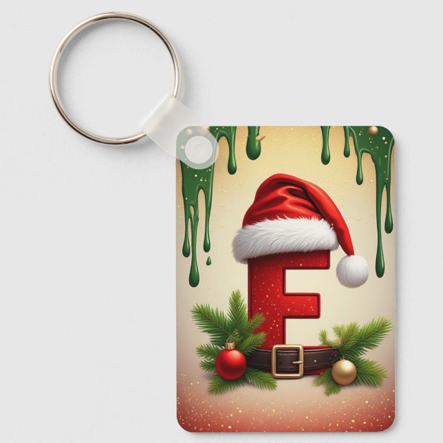 Santa Monogram letter F With Christmas Accent 🎅 Keychain (Front)