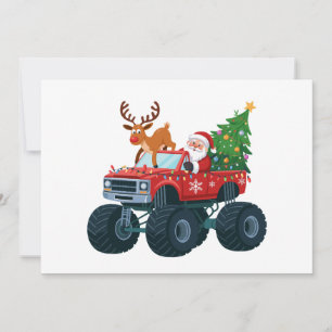 Santa Monster Truck Reindeer Christmas Tree Xmas Holiday Card