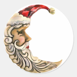 Santa Moon Christmas Classic Round Sticker