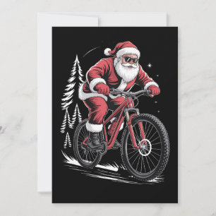Santa Mountain Bike Riding Christmas Trees Xmas Invitation