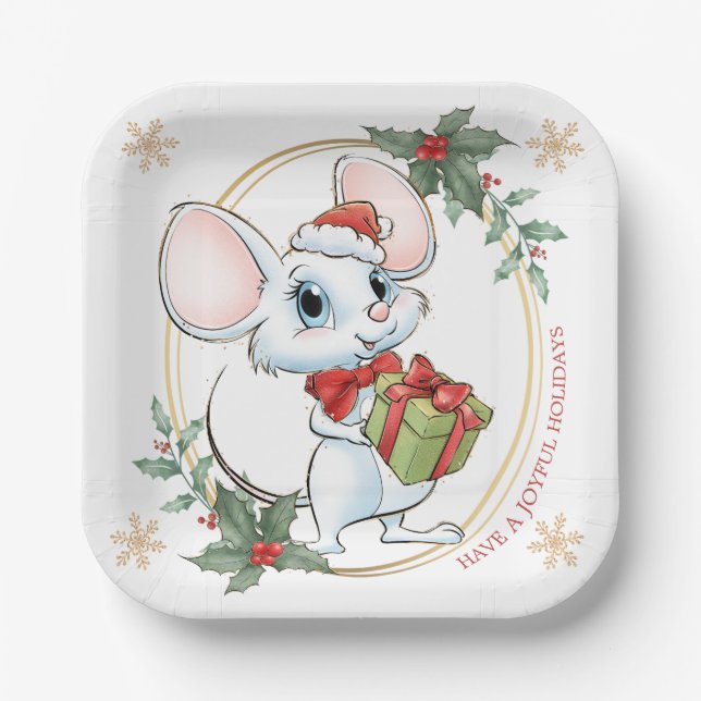 Santa Mouse Christmas Paper Plate (Front)