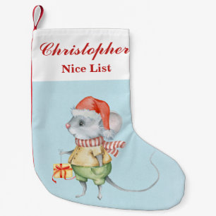 Santa Mouse Custom Name Nice List DCSA34 Small Christmas Stocking