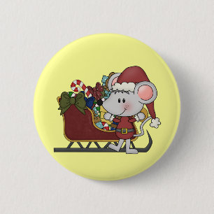 Santa Mouse With Sled 2 Inch Round Button