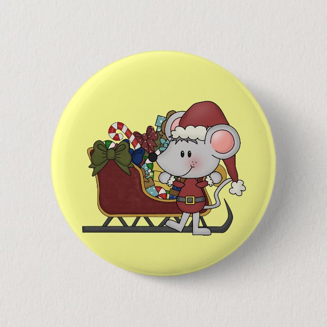 Santa Mouse With Sled 2 Inch Round Button (Front)
