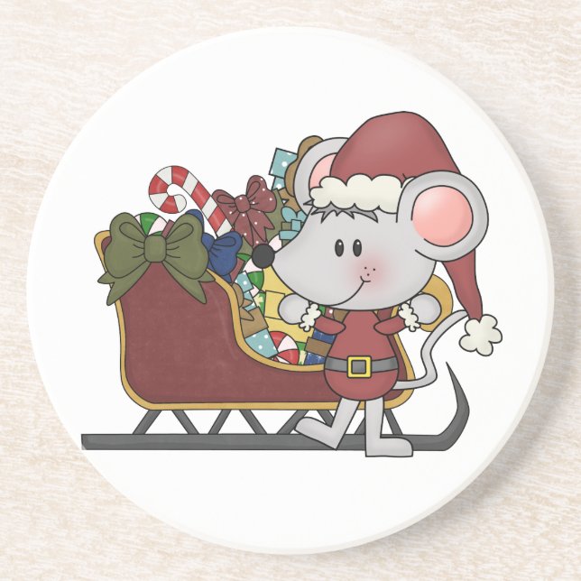 Santa Mouse With Sled Coaster (Front)