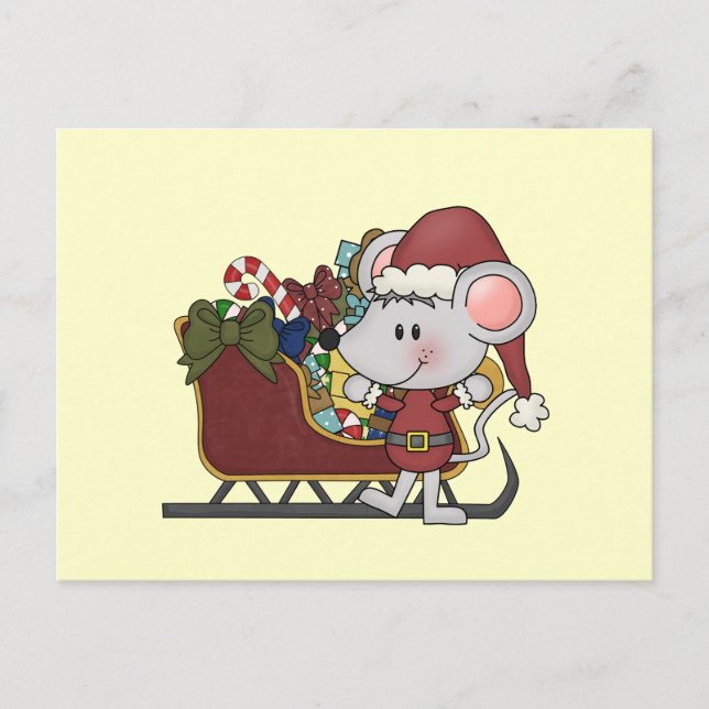 Santa Mouse With Sled Holiday Postcard (Front)