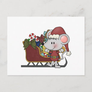Santa Mouse With Sled Holiday Postcard