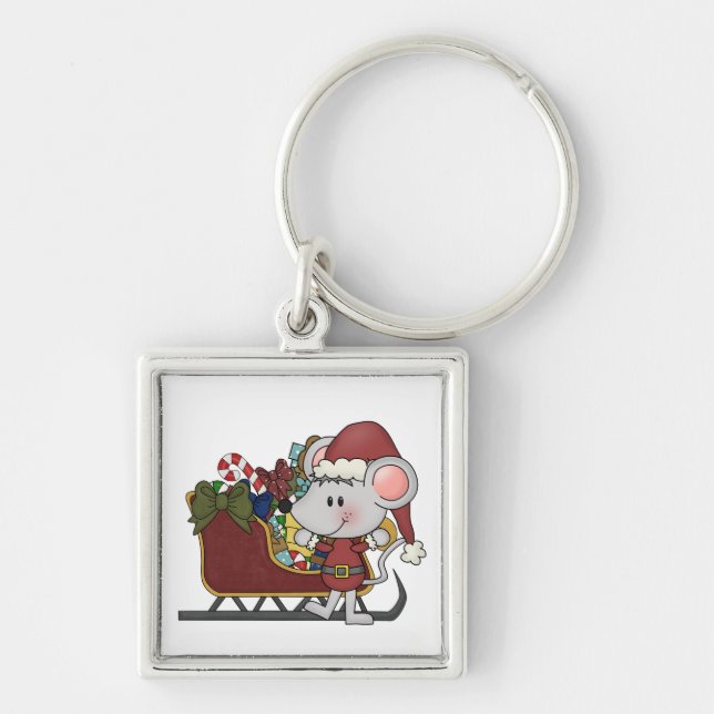 Santa Mouse With Sled Keychain (Front)