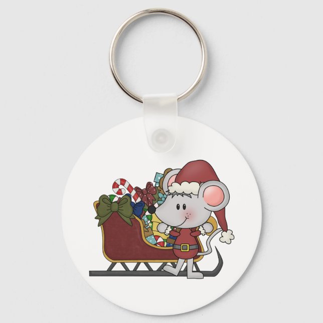 Santa Mouse With Sled Keychain (Front)