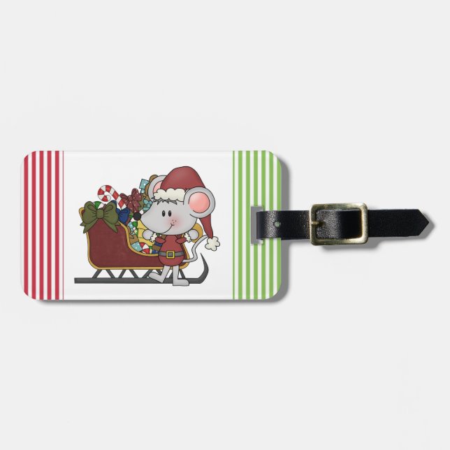 Santa Mouse With Sled Luggage Tag (Front Horizontal)