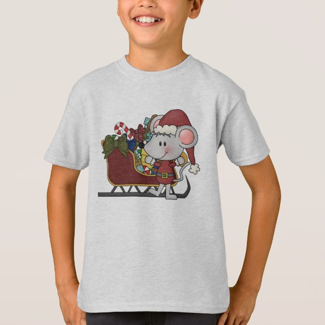 Santa Mouse With Sled T-Shirt (Front)