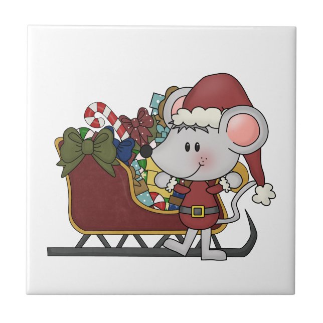 Santa Mouse With Sled Tile (Front)