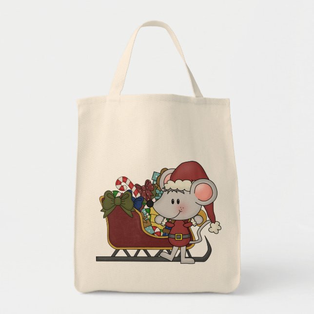 Santa Mouse With Sled Tote Bag (Front)