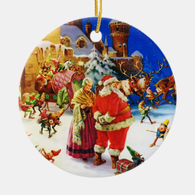 Santa & Mrs. Claus at the North Pole Christmas Eve Ceramic Ornament (Front)