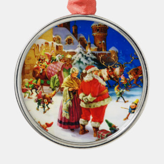 Santa & Mrs. Claus At the North Pole Christmas Eve Metal Ornament