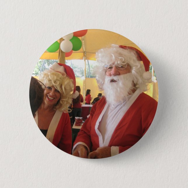Santa & Mrs. Claus Christmas Celebration – Festive 2 Inch Round Button (Front)