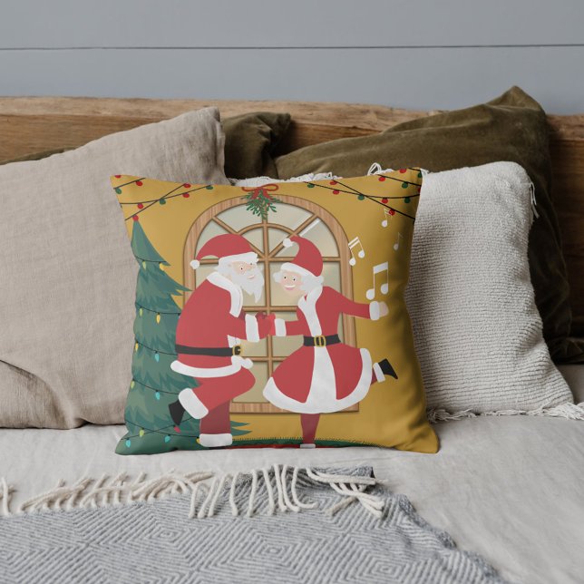 Santa & Mrs. Claus Dance Together Christmas Print Throw Pillow (Creator Uploaded)