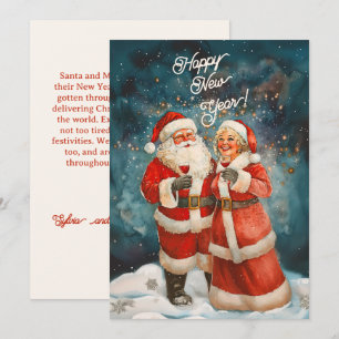 Santa Mrs Claus Happy New Year Flat Holiday Card