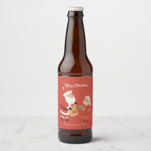 Santa Mrs Claus Merry Christmas Beer Bottle Label